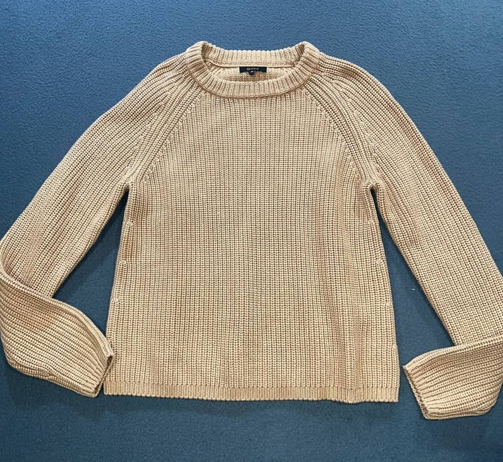 Quince Women 100% Organic Cotton Fisherman Crew Sweater Sleeved Top M A010800